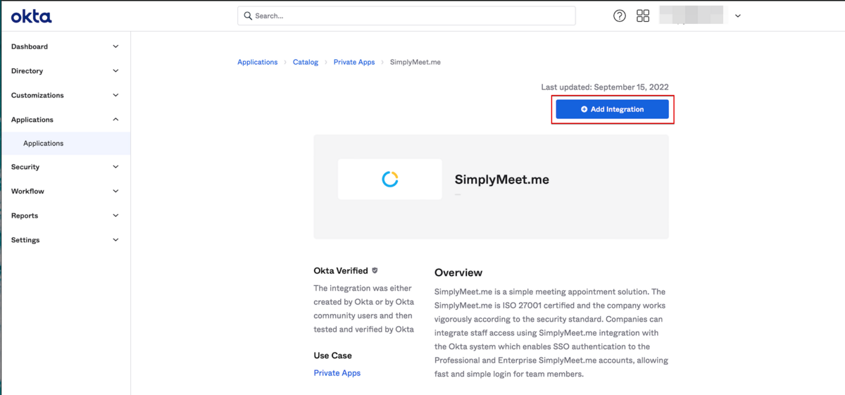 Simplymeet add app from okta catalogue .png